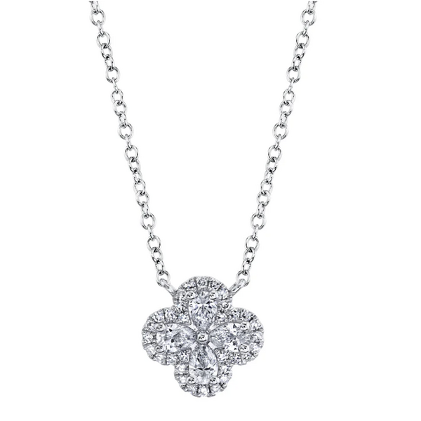 SHY CREATION INC 14kt White Gold .41 Diamond Pear Clover Necklace