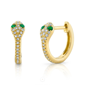 SHY CREATION INC 14kt Yellow Gold .11 Diamond .07 Emerald Snake Huggies