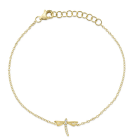SHY CREATION INC 14kt Yellow Gold .03 Diamond Dragonfly Bracelet
