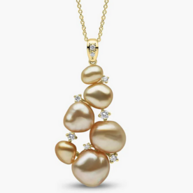 YOKO Baroque 18kt Gold Indonesian South Sea Pearl and Diamond Cluster Pendant