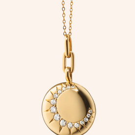 MONICA RICH KOSANN "Sun" Gold Locket Necklace with Diamonds on a 17” Chain