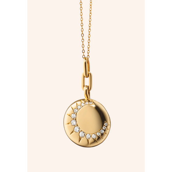 MONICA RICH KOSANN "Sun" Gold Locket Necklace with Diamonds on a 17” Chain