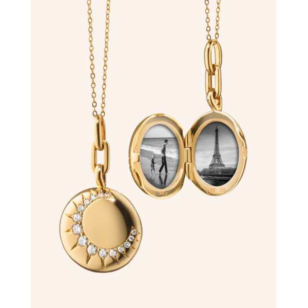 MONICA RICH KOSANN "Sun" Gold Locket Necklace with Diamonds on a 17” Chain