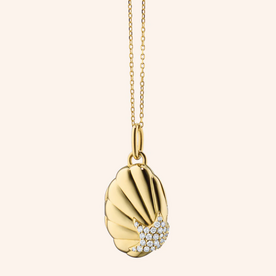 MONICA RICH KOSANN The "Neptune" Shell 18K Gold Locket Necklace with Pavé Diamonds