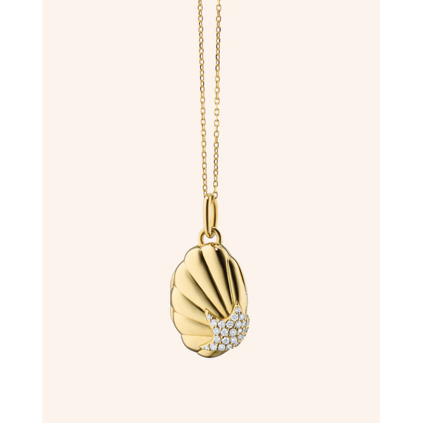 MONICA RICH KOSANN The "Neptune" Shell 18K Gold Locket Necklace with Pavé Diamonds