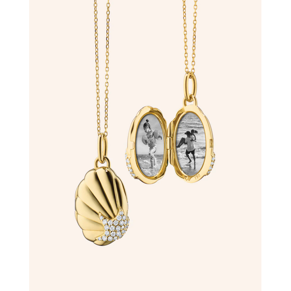 MONICA RICH KOSANN The "Neptune" Shell 18K Gold Locket Necklace with Pavé Diamonds