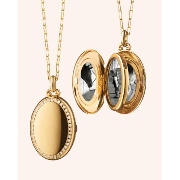 MONICA RICH KOSANN The Four Image "Midi" Diamond Border 18K Yellow Gold Locket