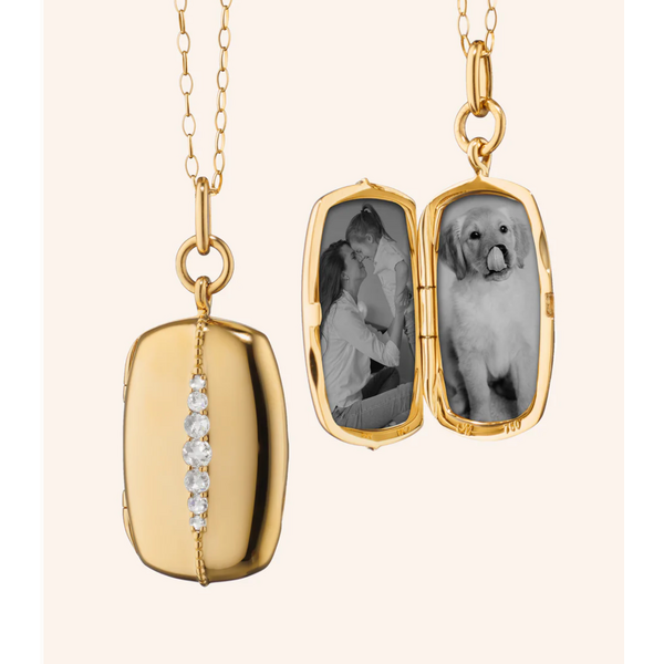 MONICA RICH KOSANN Slim Rectangle "Kate" 18K Gold Locket Necklace with Diamonds