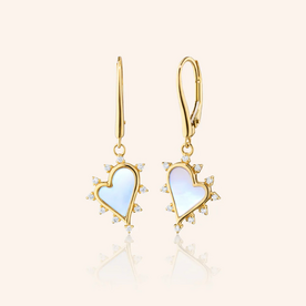 MONICA RICH KOSANN Mother of Pearl Heart Earrings with Diamond Accents in 18K Yellow Gold