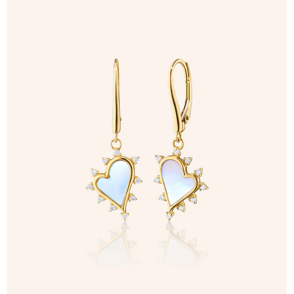 MONICA RICH KOSANN Mother of Pearl Heart Earrings with Diamond Accents in 18K Yellow Gold