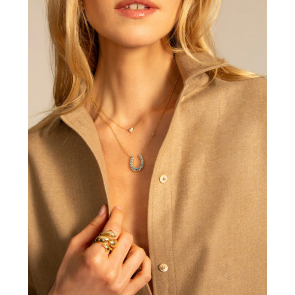 MONICA RICH KOSANN 18kt Yellow Gold Horseshoe Necklace with Aquamarine and Diamonds