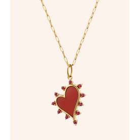 MONICA RICH KOSANN "Love" Heart Necklace with Carnelian and Rubies in 18K Yellow Gold