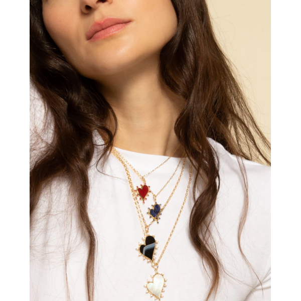MONICA RICH KOSANN "Love" Heart Necklace with Carnelian and Rubies in 18K Yellow Gold