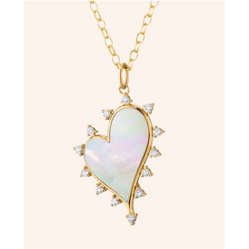 MONICA RICH KOSANN Large "Love" Heart Necklace with Mother of Pearl and Diamonds in 18K Yellow Gold