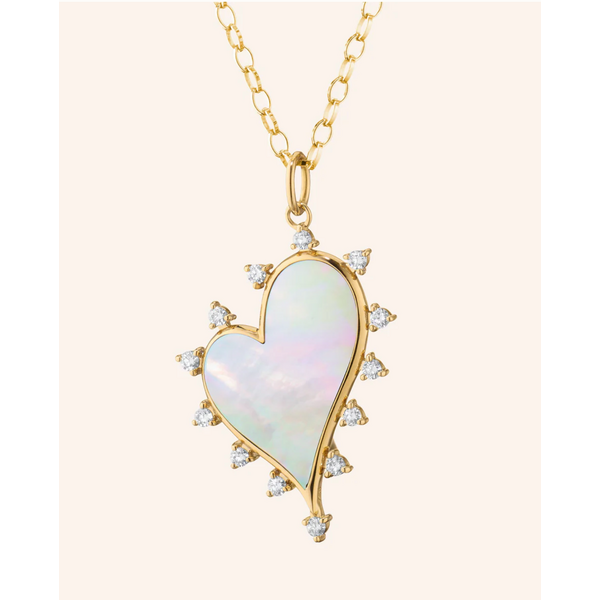 MONICA RICH KOSANN Large "Love" Heart Necklace with Mother of Pearl and Diamonds in 18K Yellow Gold