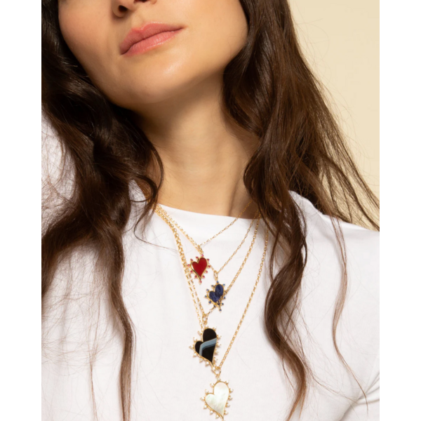 MONICA RICH KOSANN Large "Love" Heart Necklace with Mother of Pearl and Diamonds in 18K Yellow Gold