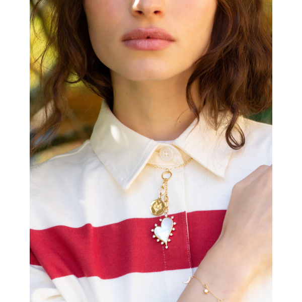 MONICA RICH KOSANN Large "Love" Heart Necklace with Mother of Pearl and Diamonds in 18K Yellow Gold