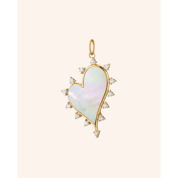 MONICA RICH KOSANN Large "Love" Heart Necklace with Mother of Pearl and Diamonds in 18K Yellow Gold