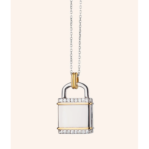 MONICA RICH KOSANN Two-Tone Square "Lock" Inspired Locket in Sterling Silver and Solid 18K Yellow Gold