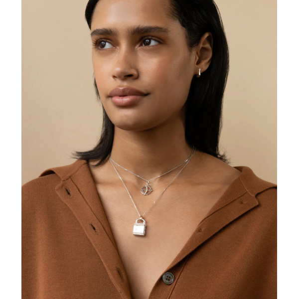 MONICA RICH KOSANN Two-Tone Square "Lock" Inspired Locket in Sterling Silver and Solid 18K Yellow Gold