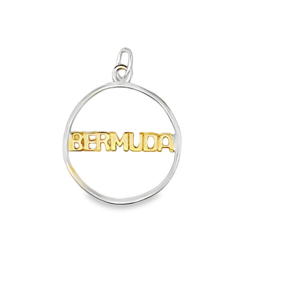 BERMUDA COLLECTION 18kt Yellow + White Gold Bermuda Word in Circle Pendant
