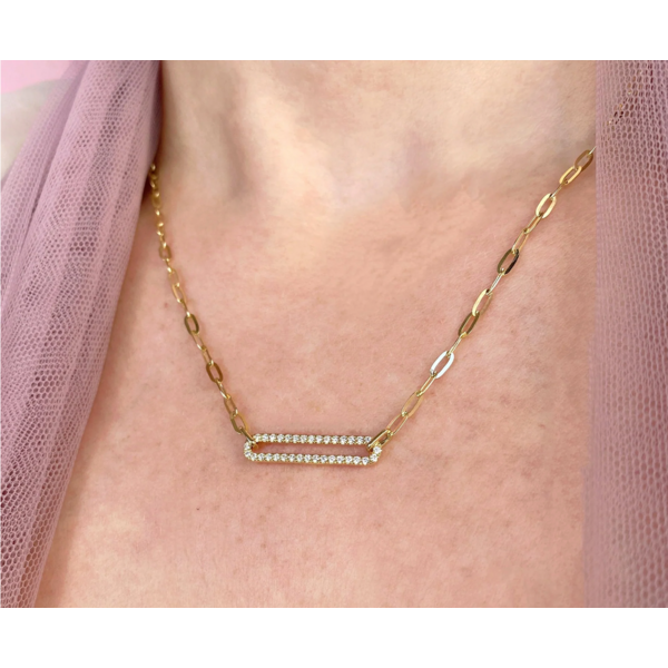 SHY CREATION INC 14K White Gold .26ct Diamond Paper Clip Link Necklace