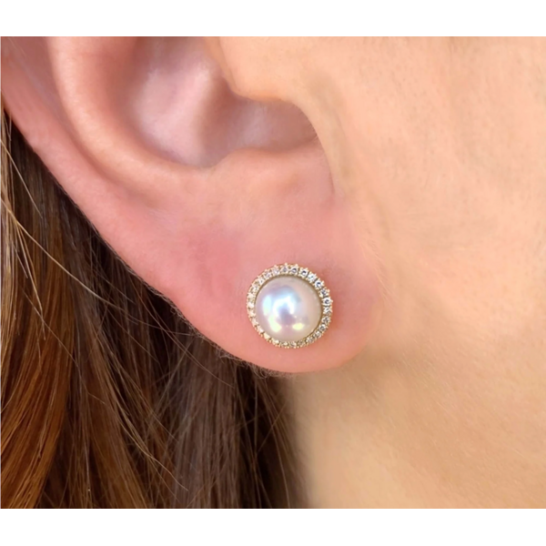 SHY CREATION INC 14K White Gold .16C Diamond & Pearl Earrings