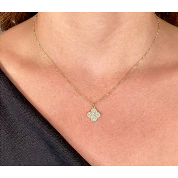 SHY CREATION INC 14kt Yellow Gold .23 Diamond Pave Clover Necklace