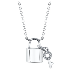 SHY CREATION INC SC55024795 - 14kw .02C Dia Lock & Key Necklace
