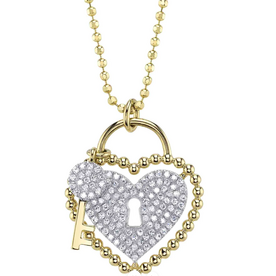 SHY CREATION INC SC55027644RD - 14ky .26 Dia Pave Heart Lock Necklace
