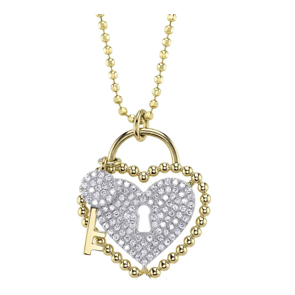 SHY CREATION INC SC55027644RD - 14ky .26 Dia Pave Heart Lock Necklace
