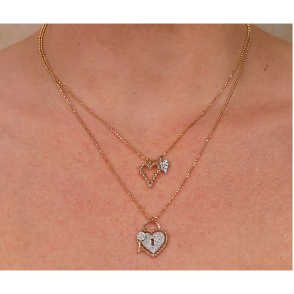 SHY CREATION INC SC55027644RD - 14ky .26 Dia Pave Heart Lock Necklace