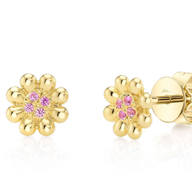 SHY CREATION INC 14ky .06 P Sapph Flower Studs