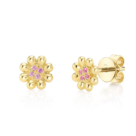 SHY CREATION INC 14ky .06 P Sapph Flower Studs