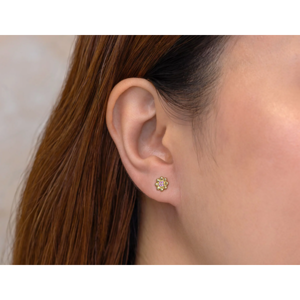 SHY CREATION INC 14ky .06 P Sapph Flower Studs