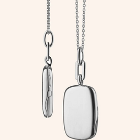 MONICA RICH KOSANN Slim Rectangle "Dee" Locket Necklace in Sterling Silver.
