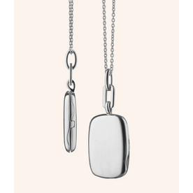 MONICA RICH KOSANN Slim Rectangle "Dee" Locket Necklace in Sterling Silver.