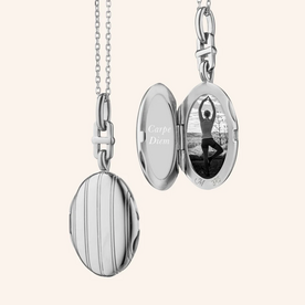 MONICA RICH KOSANN Slim Pinstripe "Eve" Sterling Silver Locket Necklace