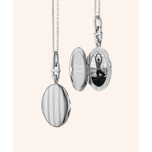 MONICA RICH KOSANN Slim Pinstripe "Eve" Sterling Silver Locket Necklace
