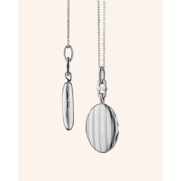 MONICA RICH KOSANN Slim Pinstripe "Eve" Sterling Silver Locket Necklace
