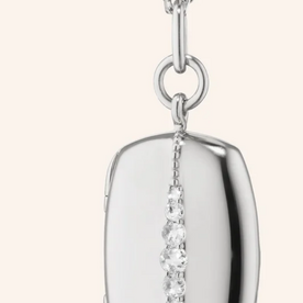 MONICA RICH KOSANN Slim Rectangle "Kate" Locket Necklace with White Sapphire in Sterling Silver