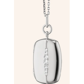 MONICA RICH KOSANN Slim Rectangle "Kate" Locket Necklace with White Sapphire in Sterling Silver