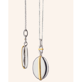 MONICA RICH KOSANN Slim Oval "Tess" Two-Tone Locket Necklace in Sterling Silver and Solid 18K Yellow Gold