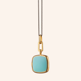 MONICA RICH KOSANN Turquoise Enamel Vermeil Cushion Locket 18K Yellow Gold over Sterling Silver.