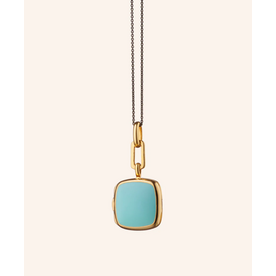 MONICA RICH KOSANN Turquoise Enamel Vermeil Cushion Locket 18K Yellow Gold over Sterling Silver.