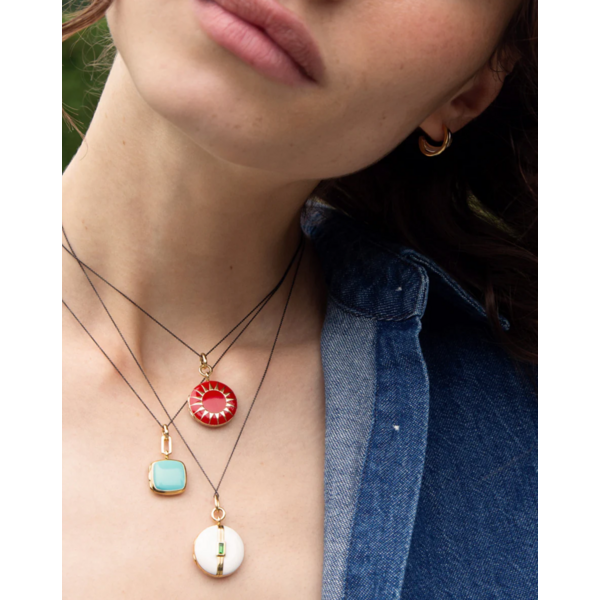 MONICA RICH KOSANN Turquoise Enamel Vermeil Cushion Locket 18K Yellow Gold over Sterling Silver.