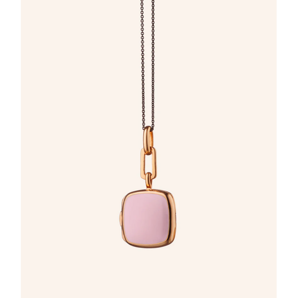 MONICA RICH KOSANN Pink Enamel Vermeil Cushion Locket 18K Rose Gold Over Sterling Silver.