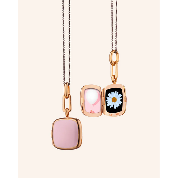 MONICA RICH KOSANN Pink Enamel Vermeil Cushion Locket 18K Rose Gold Over Sterling Silver.