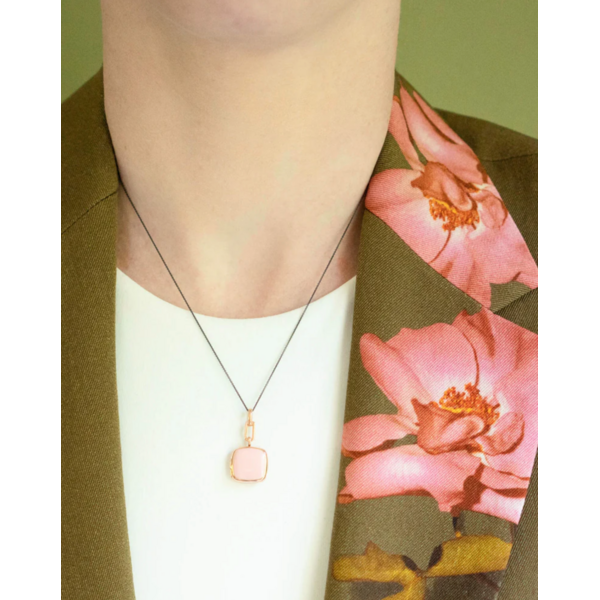 MONICA RICH KOSANN Pink Enamel Vermeil Cushion Locket 18K Rose Gold Over Sterling Silver.