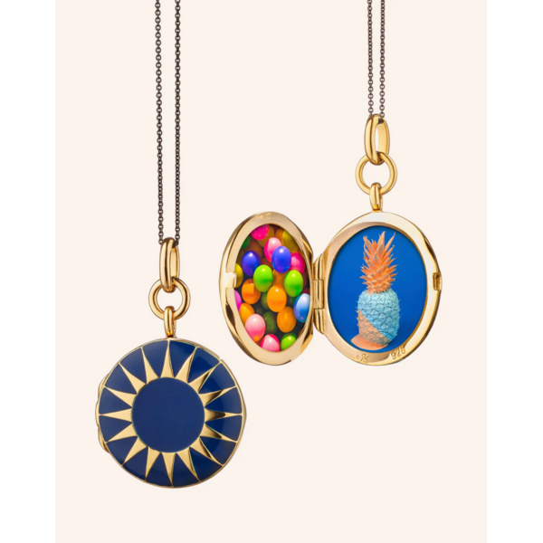 MONICA RICH KOSANN  Blue Enamel Vermeil Round Locket